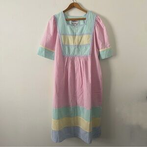 Vintage 80s Saybury Multicolor Gingham House Dress Nightgown Size Large